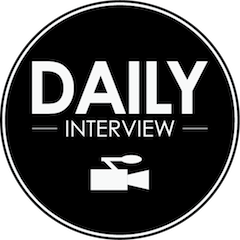 Application icon of the Daily
										  Interview iOS application. On a
										  circular black background the words
										  Daily, on the next line - Interview -
										  and at the bottom an icon of a
										  proffessional film camera.