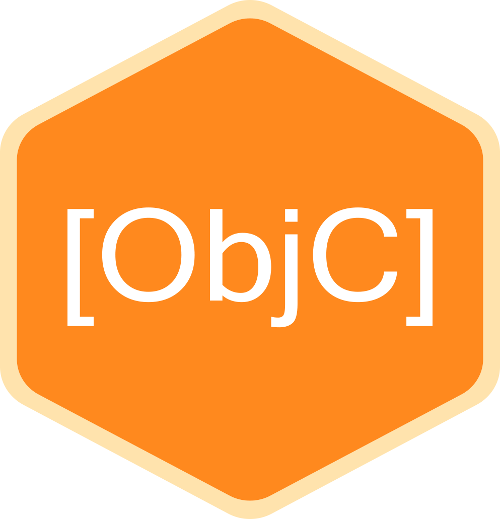 An hexagonal orange badge white
										  letters [ObjC].